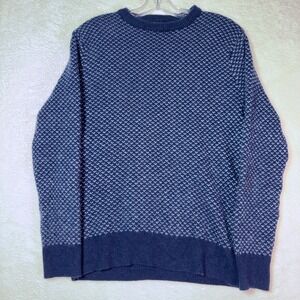 J.Crew Rugged Merino Wool Blend Birds Eye Crewneck Sweater Navy Blue BA308 Men M